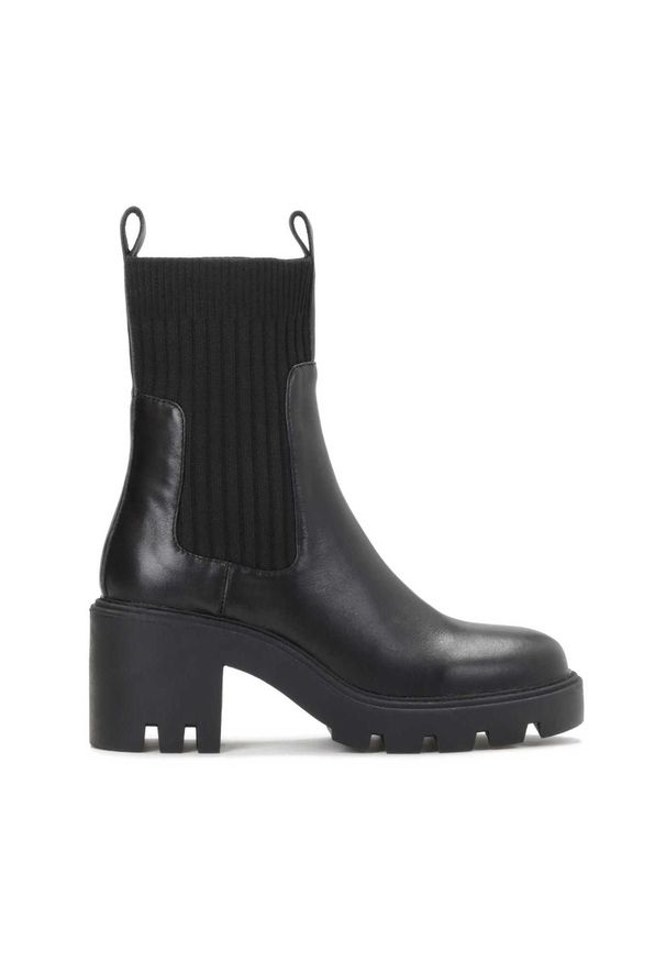 Kazar - Czarne botki damskie. Kolor: czarny. Materiał: tkanina, skóra. Szerokość cholewki: normalna. Obcas: na obcasie. Wysokość obcasa: średni