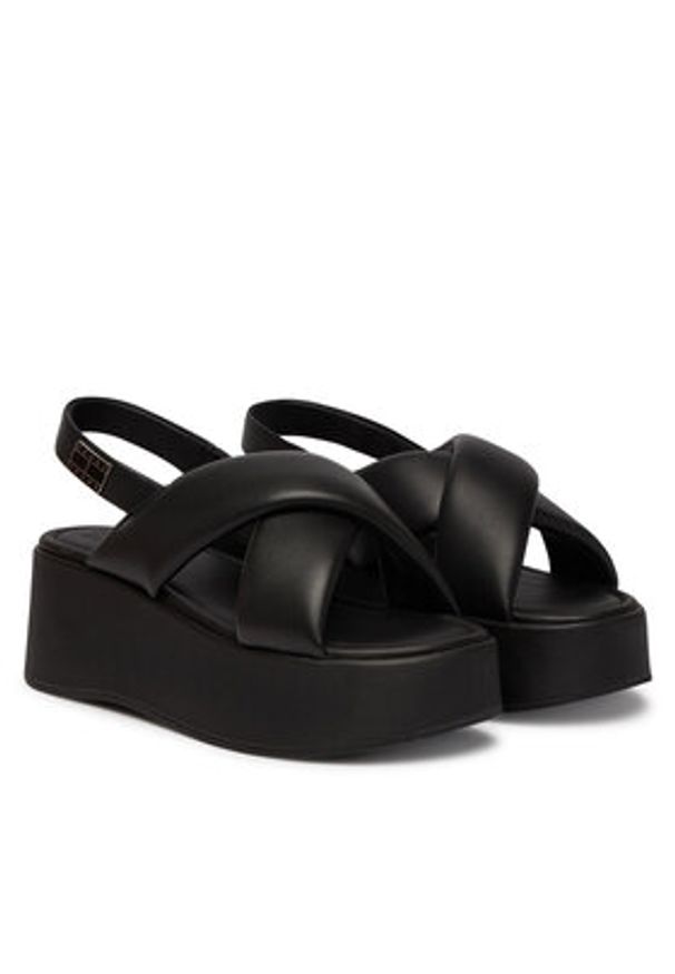 Tommy Jeans Sandały Padded Strap Wedge Sandals EN0EN02946 Czarny. Kolor: czarny. Materiał: skóra