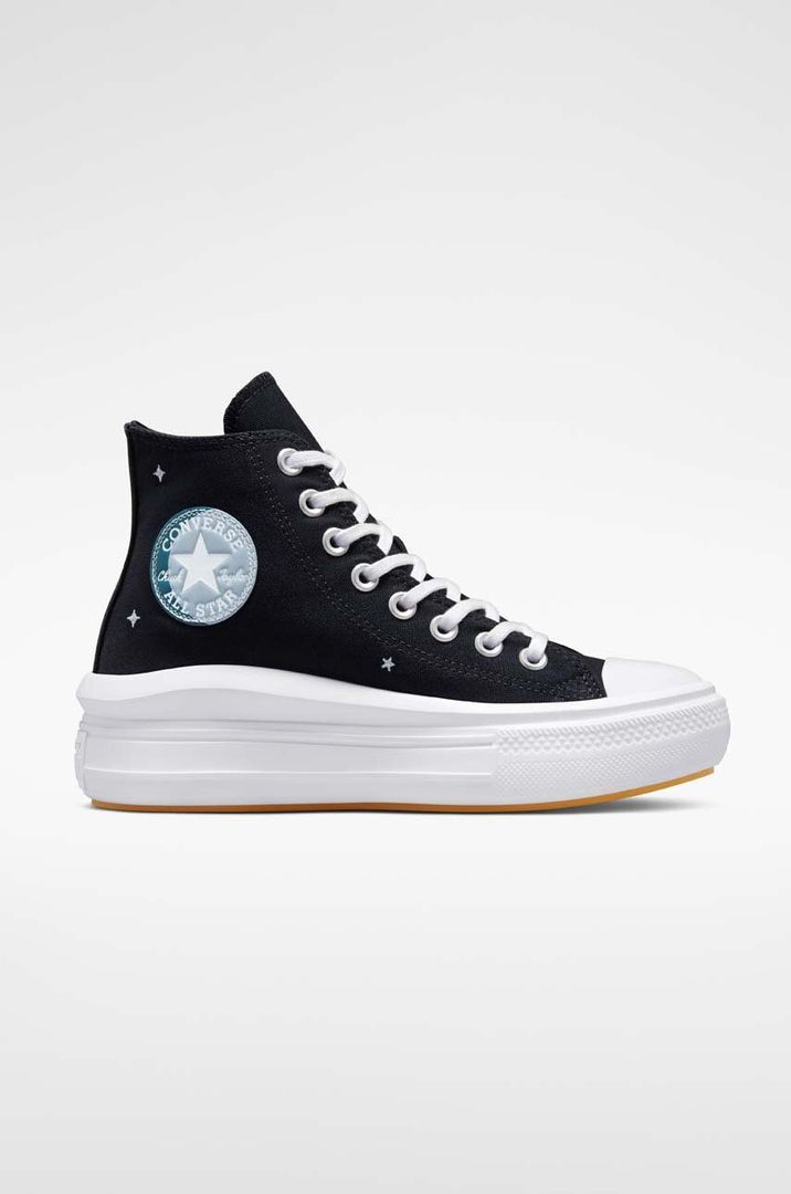 めい Czarne trampki wysokie Converse z okrągłym noskiem, na