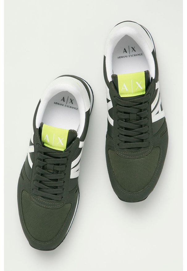 Armani Exchange - Buty. Nosek buta: okrągły. Zapięcie: sznurówki. Kolor: zielony. Materiał: guma