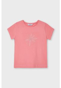 Mayoral - T-shirt dziecięcy. Okazja: na co dzień. Kolor: różowy. Materiał: bawełna, dzianina, elastan. Długość rękawa: krótki rękaw. Długość: krótkie. Wzór: aplikacja. Styl: casual #1