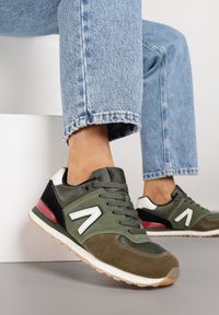 Born2be - Zielone Sneakersy z Geometrycznym Wzorem Rilanea. Okazja: na co dzień. Kolor: zielony. Materiał: jeans. Wzór: geometria