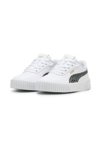 Puma - Dziecięce sneakersy Carina 2.0 Animal Update PUMA White Mineral Gray Gold. Kolor: szary, biały, wielokolorowy, żółty. Sport: turystyka piesza