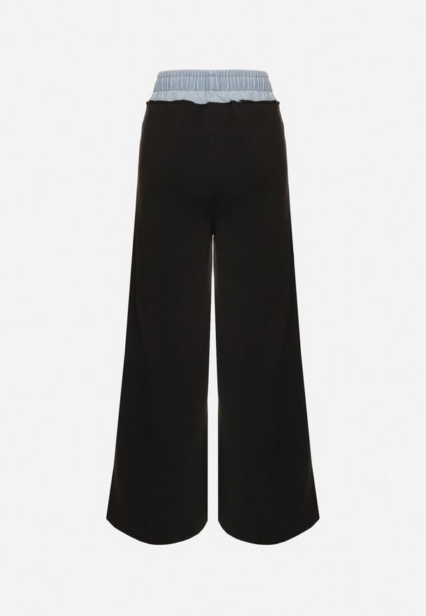 Born2be - Czarno-Niebieskie Szerokie Spodnie z Bawełną Wysokim Stanem i Wstawką Imitującą Jeans Tannira. Stan: podwyższony. Kolor: czarny. Materiał: jeans, bawełna. Styl: klasyczny