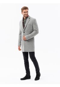 Ombre Clothing - Płaszcz męski klasyczny jednorzędowy - jasnoszary V4 C432 - XXL. Kolor: szary. Materiał: poliester. Sezon: wiosna. Styl: klasyczny #4