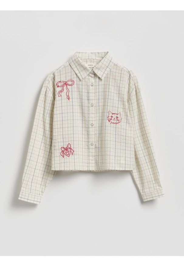 Reserved - Koszula w kratę - złamana biel. Materiał: tkanina, bawełna