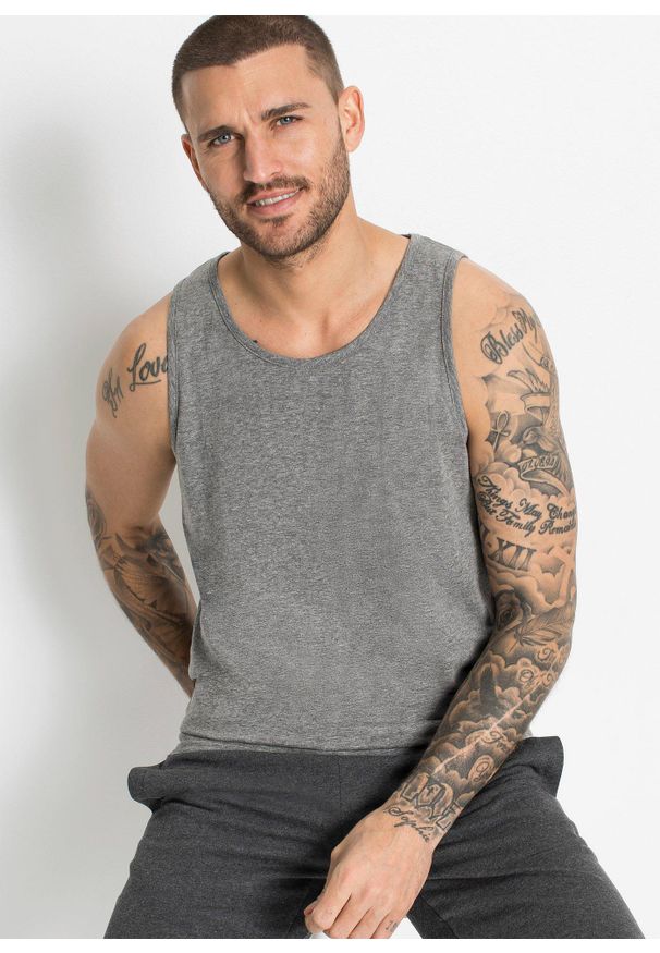 bonprix - Tank top (3 szt.). Kolor: szary. Długość rękawa: bez rękawów