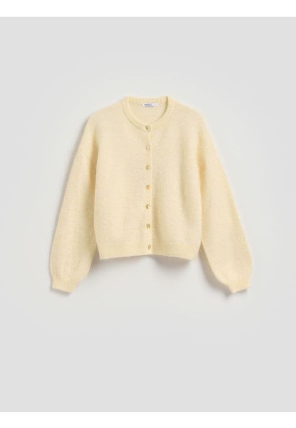 Reserved - Kardigan z wełną i alpaką - jasnożółty. Kolor: żółty. Materiał: wełna