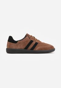 Born2be - Brązowe Sneakersy Retro Tenisówki z Zamszu Naturalnego ze Skórzaną Wkładką Celarge. Okazja: na co dzień. Kolor: brązowy. Materiał: skóra, zamsz. Szerokość cholewki: normalna #6