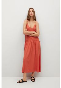 mango - Mango - Sukienka SALMA. Kolor: czerwony. Materiał: włókno, dzianina. Długość rękawa: na ramiączkach. Typ sukienki: rozkloszowane #2