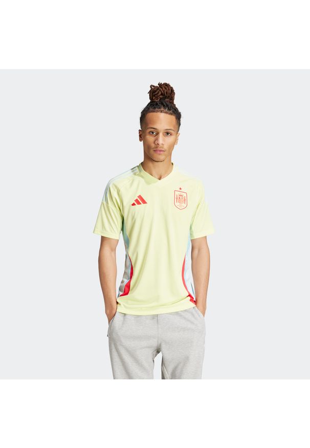 Adidas - Koszulka piłkarska ADIDAS Hiszpania EURO 2024 wyjazdowa. Kolor: żółty. Wzór: kwiaty. Sezon: lato. Sport: piłka nożna