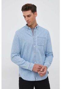 GAP Koszula jeansowa męska regular z kołnierzykiem button-down. Okazja: na co dzień. Typ kołnierza: button down. Kolor: niebieski. Materiał: jeans. Styl: casual #3