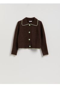 Reserved - Kardigan z kołnierzykiem - brązowy. Kolor: brązowy. Materiał: wełna, dzianina #1