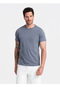 Ombre Clothing - T-shirt męski klasyczny bawełniany BASIC - niebieski denim V7 OM-TSBS-0146 - XXL. Okazja: na co dzień. Kolor: niebieski. Materiał: bawełna, denim. Wzór: jednolity. Styl: klasyczny #4