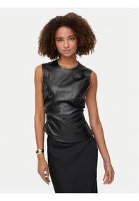 only - ONLY Bluzka Mone 15360230 Czarny Slim Fit. Kolor: czarny. Materiał: skóra #1