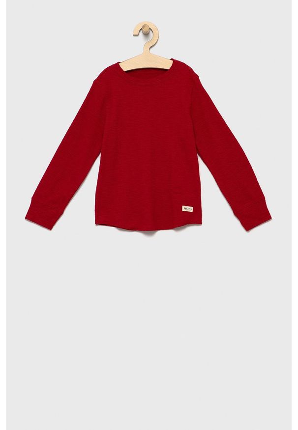 GAP Longsleeve bawełniany dziecięcy kolor czerwony gładki. Okazja: na co dzień. Kolor: czerwony. Materiał: bawełna. Długość rękawa: długi rękaw. Wzór: gładki. Styl: casual