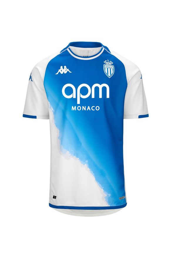Kappa - Trzecia koszulka dla dzieci AS Monaco Kombat 2023/24. Kolor: szary, niebieski, wielokolorowy, biały. Sport: piłka nożna