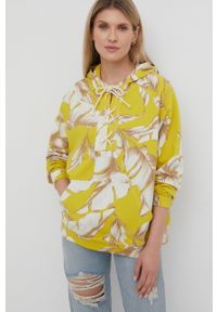 TwinSet - Twinset bluza bawełniana damska kolor żółty z kapturem wzorzysta. Typ kołnierza: kaptur. Kolor: żółty. Materiał: bawełna. Długość rękawa: raglanowy rękaw #2