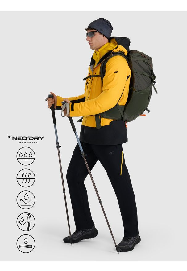 4f - 4F Kurtka trekkingowa przeciwdeszczowa membrana 20000+ męska - żółta XXL. Kolor: żółty. Materiał: materiał. Długość rękawa: raglanowy rękaw. Technologia: Primaloft. Długość: długie. Sport: wspinaczka, turystyka piesza