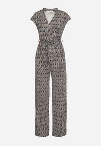 Born2be - Czarno-Biały Kombinezon z Wiskozą Wiązany w Pasie Sosofia. Okazja: na spacer, na co dzień. Kolor: czarny. Materiał: wiskoza. Styl: casual, elegancki #5