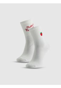 4f - 4F Skarpetki długie (2-pack) dziewczęce - białe 32-34. Kolor: biały. Materiał: materiał, bawełna. Wzór: nadruk #1