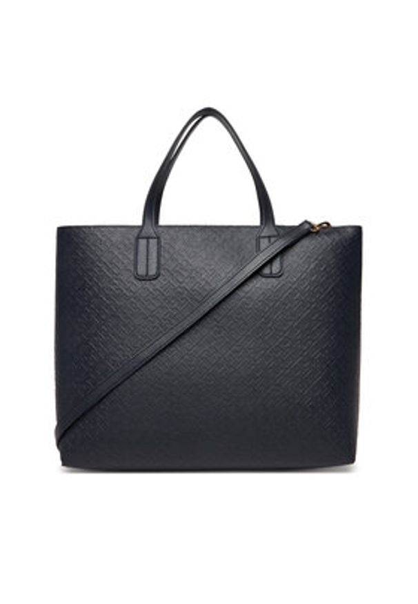 TOMMY HILFIGER - Tommy Hilfiger Torebka Th Icon Satchel Mono AW0AW18123 Granatowy. Kolor: niebieski. Materiał: skórzane
