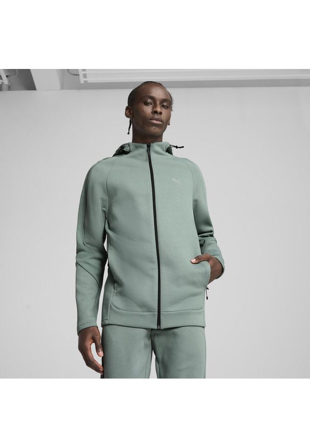Puma - Męska rozpinana bluza z kapturem EVOSTRIPE PUMA Green Moon. Typ kołnierza: kaptur. Kolor: zielony. Sport: bieganie