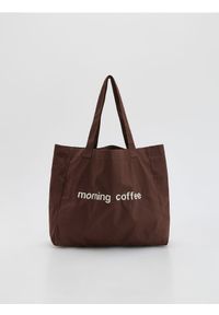 Reserved - Tkaninowa torebka shopper - ciemnobrązowy. Kolor: brązowy #1