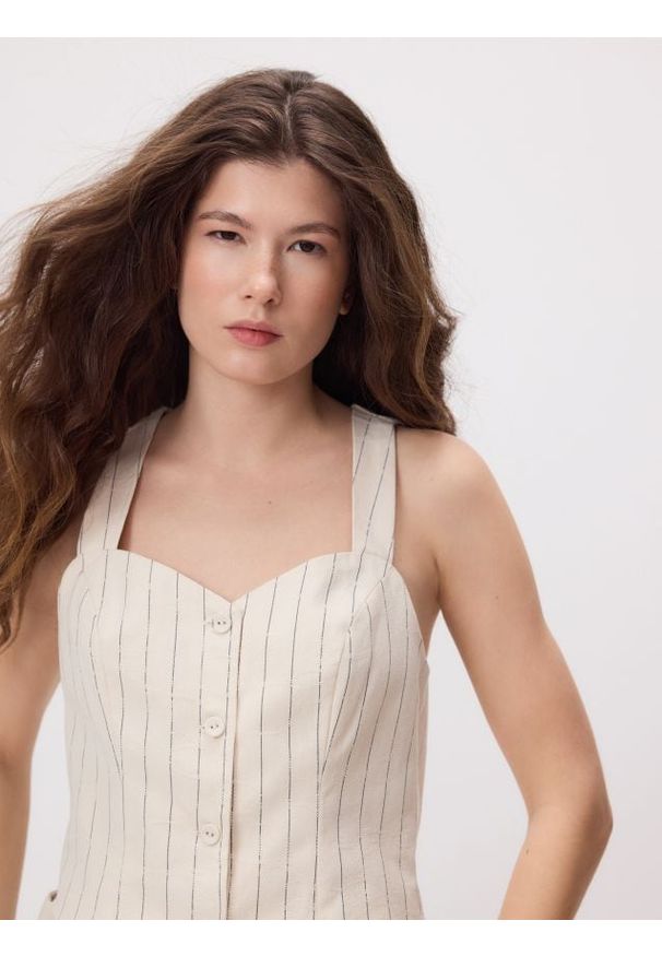 Reserved - Kamizelka we wzór pinstripe - złamana biel. Materiał: bawełna, tkanina, żakard