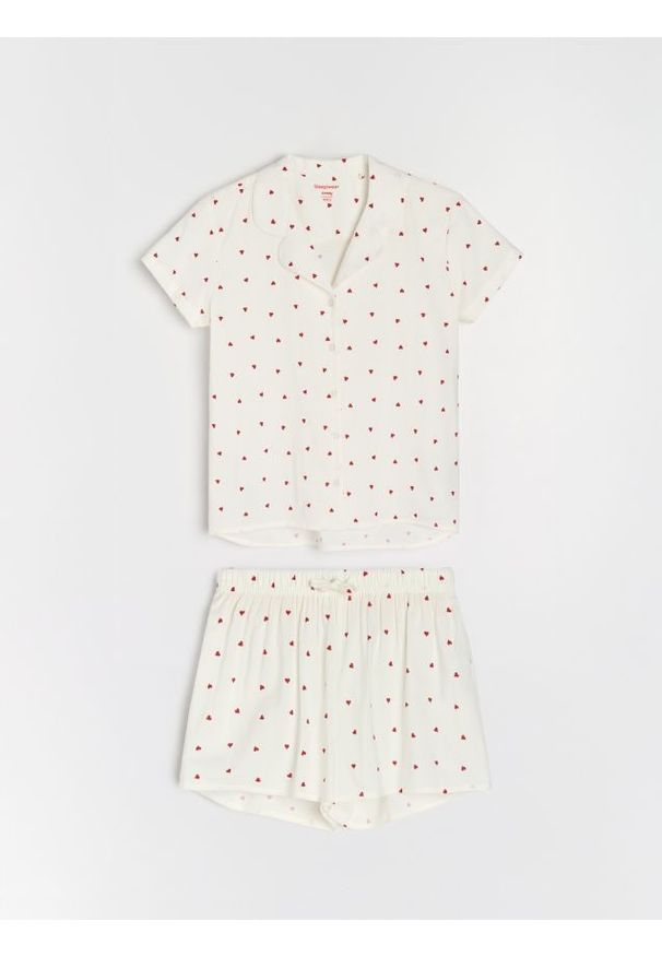 Sinsay - Piżama dwuczęściowa w serduszka - kremowy. Kolor: kremowy