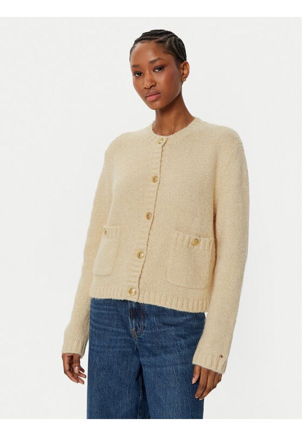 TOMMY HILFIGER - Tommy Hilfiger Kardigan WW0WW44473 Beżowy Regular Fit. Kolor: beżowy. Materiał: bawełna, syntetyk