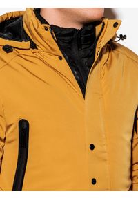 Ombre Clothing - Kurtka męska ocieplana C449 - musztardowa - XL. Kolor: żółty. Materiał: poliester, materiał. Sezon: jesień, zima #4