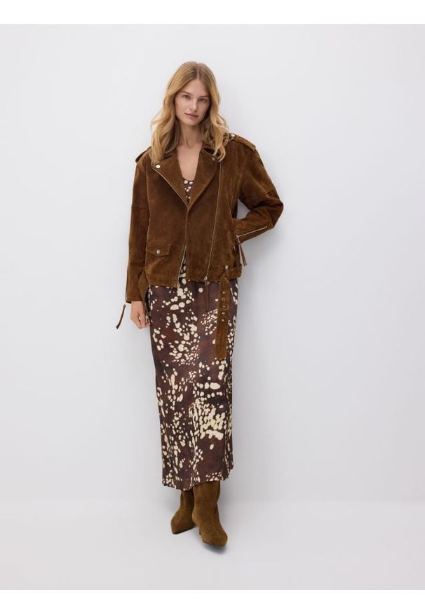 Reserved - Wzorzysta sukienka z wiskozy - wielobarwny. Materiał: wiskoza. Typ sukienki: proste