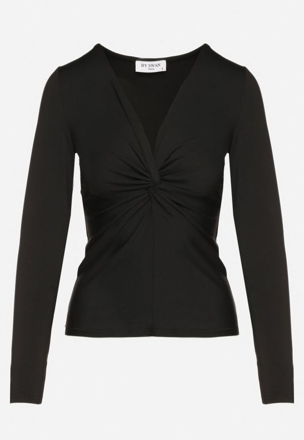 Born2be - Czarna Bluzka z Wiskozą i Ozdobnym Marszczeniem Neldexia. Okazja: na co dzień. Kolor: czarny. Materiał: wiskoza. Styl: elegancki, casual