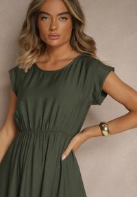 Renee - Ciemnozielona Rozkloszowana Sukienka z Wiskozy Linurea. Okazja: na co dzień. Kolor: zielony. Materiał: wiskoza. Styl: klasyczny, elegancki, casual #5