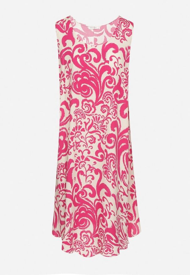 Born2be - Fuksjowa Bawełniana Sukienka ze Wzorem Paisley Zirelia. Okazja: na co dzień. Typ kołnierza: dekolt w serek. Kolor: różowy. Materiał: bawełna. Wzór: paisley. Sezon: lato. Styl: casual
