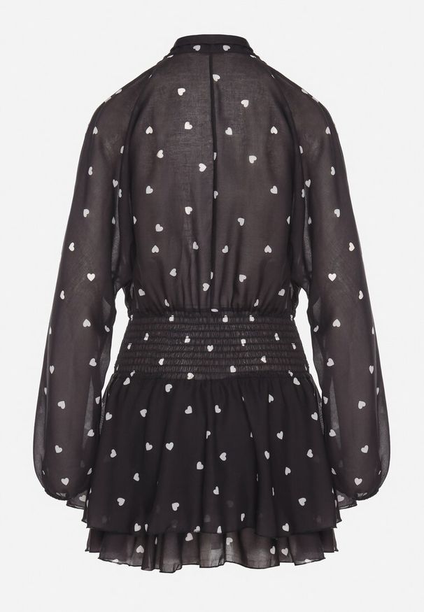 Born2be - Czarna Rozkloszowana Sukienka z Rękawami Typu Nietoperz i Wiązaniem Miriviela. Okazja: na co dzień. Kolor: czarny. Materiał: jeans. Typ sukienki: proste. Styl: casual, klasyczny