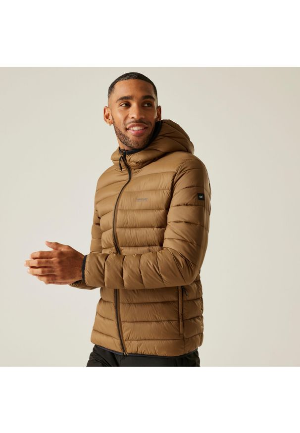 Regatta - Marizion Męska wodoodporna aktywna kurtka z kapturem z przegrodami. Typ kołnierza: kaptur. Kolor: brązowy. Materiał: puch. Sport: turystyka piesza