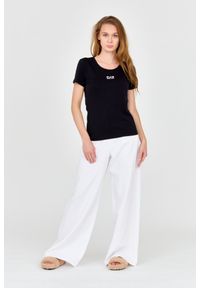 EA7 Emporio Armani - EA7 Damski t-shirt czarny z logo na środku, Rozmiar XS. Kolor: czarny. Materiał: bawełna #4
