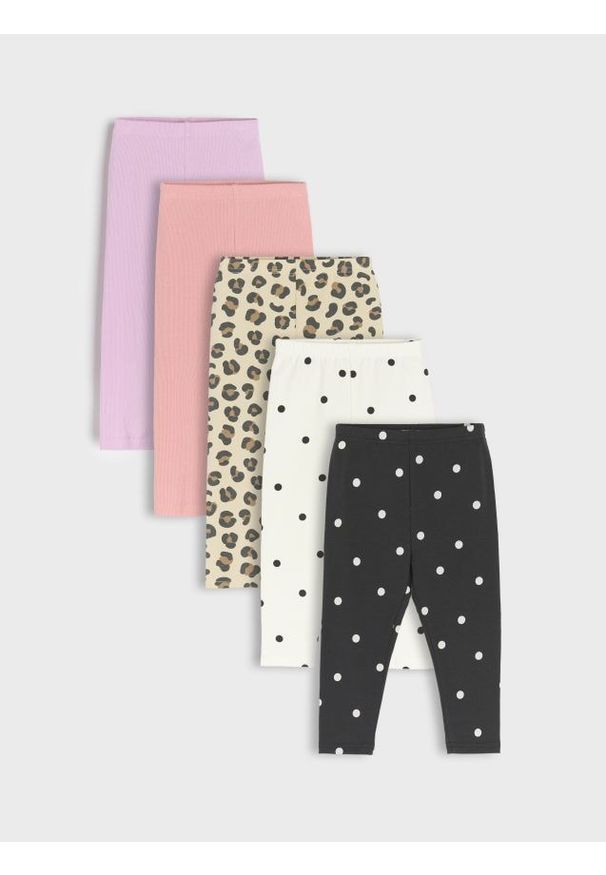 Sinsay - Legginsy 5 pack - kremowy. Kolor: kremowy. Materiał: guma, prążkowany, materiał