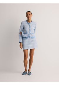 Reserved - Tweedowa spódnica mini - jasnoniebieski. Kolor: niebieski. Materiał: tkanina #1