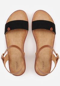 Born2be - Czarne Minimalistyczne Sandały VICES na Płaskiej Podeszwie z Bieżnikiem Tailisha. Okazja: na spacer. Zapięcie: pasek. Kolor: czarny. Materiał: jeans, len. Sezon: lato. Obcas: na płaskiej podeszwie #9