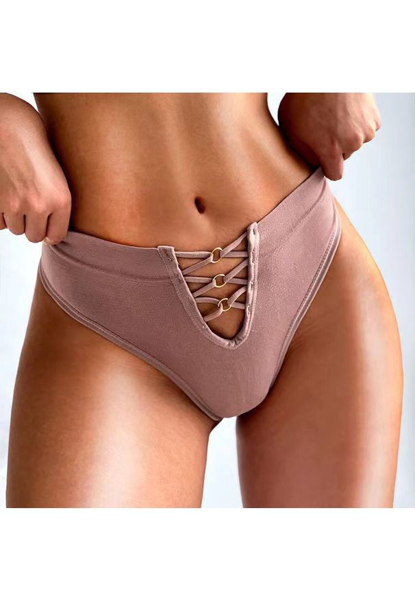 Intica - Tangi sportowe z wycięciem do ćwiczeń Denae. Kolor: beżowy. Materiał: materiał