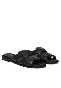 TOMMY HILFIGER - Tommy Hilfiger Klapki Leather Crest Square Toe Sandals FW0FW09126 Czarny. Kolor: czarny. Materiał: skóra #4