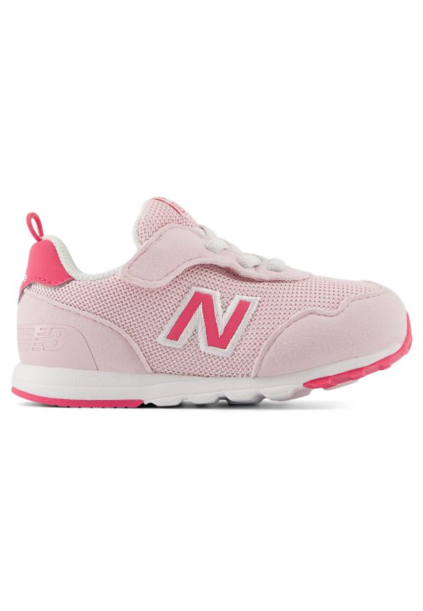 Buty niemowlęce New Balance NW515KI – różowe. Okazja: na co dzień. Zapięcie: rzepy. Kolor: różowy. Materiał: syntetyk, materiał. Szerokość cholewki: normalna. Wzór: kolorowy