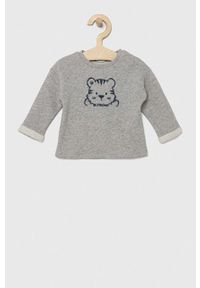 United Colors of Benetton longsleeve bawełniany niemowlęcy kolor szary. Okazja: na co dzień. Kolor: szary. Materiał: bawełna. Długość rękawa: długi rękaw. Styl: casual