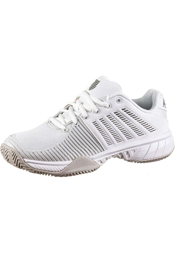 Buty do tenisa damskie K-Swiss Express Light 2 Clay. Zapięcie: sznurówki. Kolor: biały, szary, wielokolorowy. Materiał: materiał, tkanina, syntetyk. Szerokość cholewki: normalna. Sport: tenis
