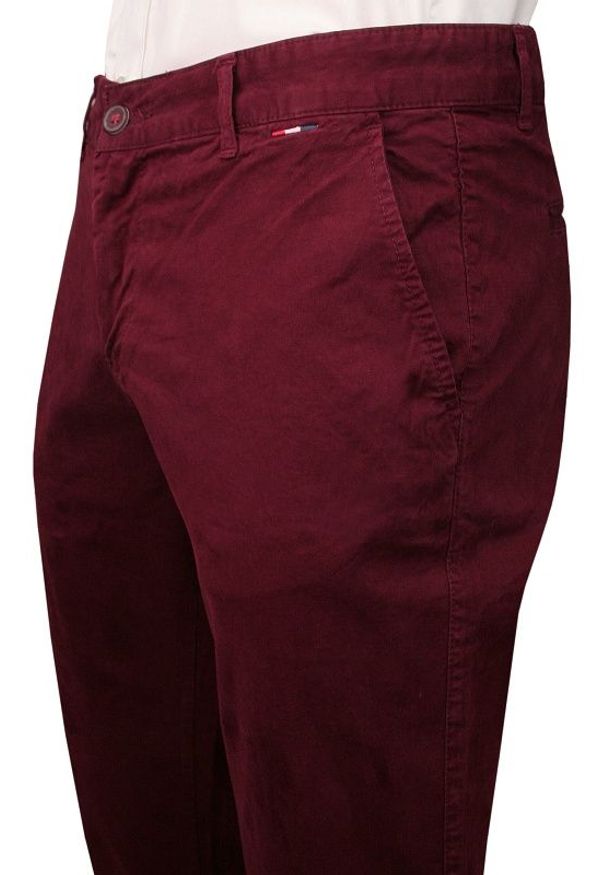 Rigon - Bordowe Casualowe Męskie Spodnie -RIGON- Zwężane, Bawełniane. Okazja: na co dzień. Kolor: czerwony. Materiał: bawełna, lycra. Styl: casual