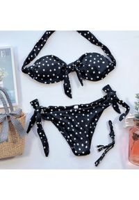 Intica - Bikini bez ramiączek w kropki na plażę i basen Phyliss. Kolor: czarny. Materiał: materiał. Długość: długie. Wzór: kropki