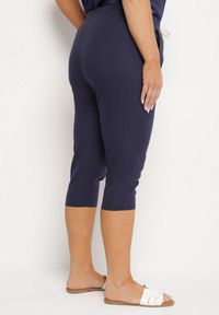 Born2be - Granatowe Spodnie z Bawełny z Wysokim Stanem i Wiązaniem Lirassia. Okazja: na co dzień. Stan: podwyższony. Kolor: niebieski. Materiał: bawełna. Styl: casual #6